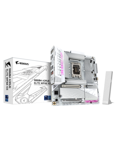 GIGABYTE B860M AORUS ELITE WF6E ICE Placa base - CPUs Intel Core Ultra, VRM de 12+1+2+1 fases, hasta 9200MHz DDR5, 1xPCIe 5.0 + 