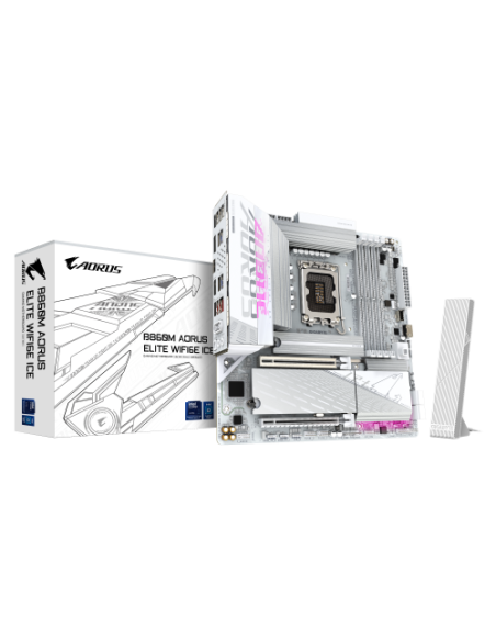 GIGABYTE B860M AORUS ELITE WF6E ICE Placa base - CPUs Intel Core Ultra, VRM de 12+1+2+1 fases, hasta 9200MHz DDR5, 1xPCIe 5.0 + 