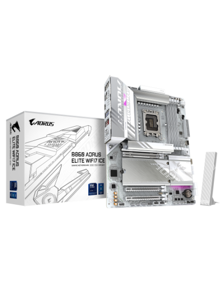 GIGABYTE B860 AORUS ELITE WIFI7 ICE Placa base - CPUs Intel Core Ultra, VRM de 14+1+2+1 fases, hasta 9200MHz DDR5, 1xPCIe 5.0 + 