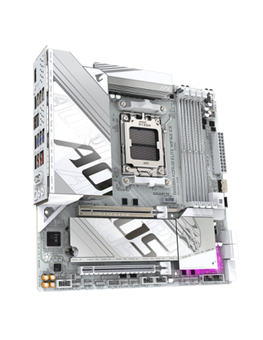 GIGABYTE B850M AORUS ELITE WIFI6E ICE Placa Base - Procesadores AMD Ryzen Serie 9000, 12+2+1 fases VRM digitales, hasta 8200MHz 