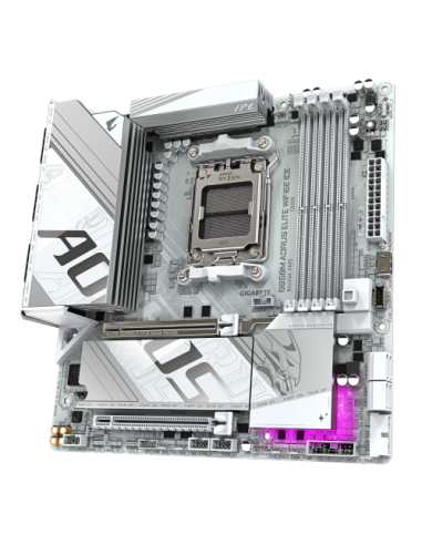GIGABYTE B850M AORUS ELITE WIFI6E ICE Placa Base - Procesadores AMD Ryzen Serie 9000, 12+2+1 fases VRM digitales, hasta 8200MHz 