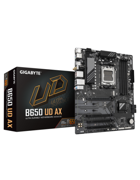 GIGABYTE B650 UD AX Placa Base - Compatible con CPUs AMD Ryzen Serie 9000, VRM de 6+2+2 fases, hasta 7600MHz DDR5 (OC), 1x PCIe 