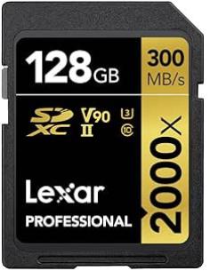 LEXAR 128GB PROFESSIONAL 2000X SDXC UHS-II CARDS, UP TO 300MB/S READ 260MB/S WRITE C10 V90 U3