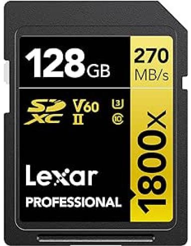LEXAR 128GB PROFESSIONAL 1800X SDXC UHS-II CARDS, UP TO 280MB/S READ 210MB/S WRITE C10 V60 U3