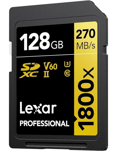 LEXAR 128GB PROFESSIONAL 1800X SDXC UHS-II CARDS, UP TO 280MB/S READ 210MB/S WRITE C10 V60 U3