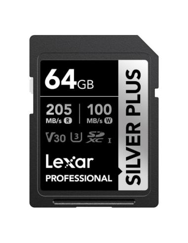 LEXAR 64GB PROFESSIONAL SILVER PLUS SDXC UHS-I CARDS, UP TO 205MB/S READ 100MB/S WRITE C10 V30 U3