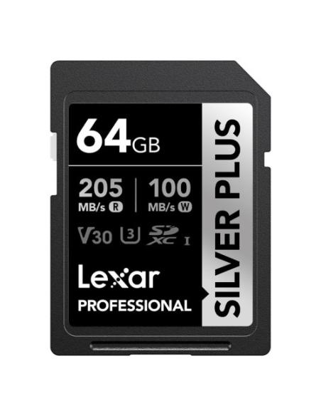LEXAR 64GB PROFESSIONAL SILVER PLUS SDXC UHS-I CARDS, UP TO 205MB/S READ 100MB/S WRITE C10 V30 U3