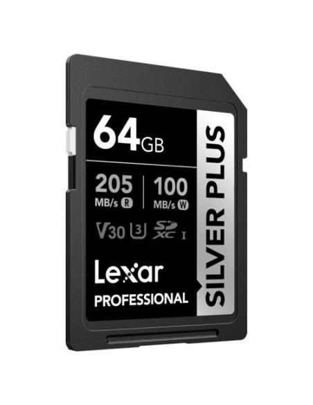 LEXAR 64GB PROFESSIONAL SILVER PLUS SDXC UHS-I CARDS, UP TO 205MB/S READ 100MB/S WRITE C10 V30 U3