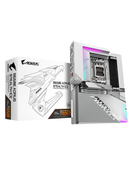 GIGABYTE B650E AORUS STEALTH ICE - Compatible con CPUs AMD Ryzen 9000, VRM de 12+2+2 fases, hasta 8000MHz DDR5 (OC), 1xPCIe 5.0 