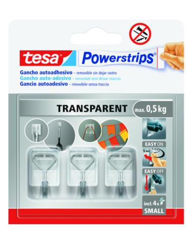 BLISTER 3 GANCHOS ADHESIVOS ALAMBRE POWERSTRIPS 0,5KG TAMAÑO S TRANSPARENTE TESA 58620-00001-01