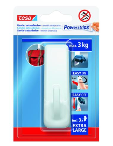 BLISTER GANCHO ADHESIVO XL RECTANGULAR POWERSTRIPS 3KG BLANCO TESA 59029-00001-00