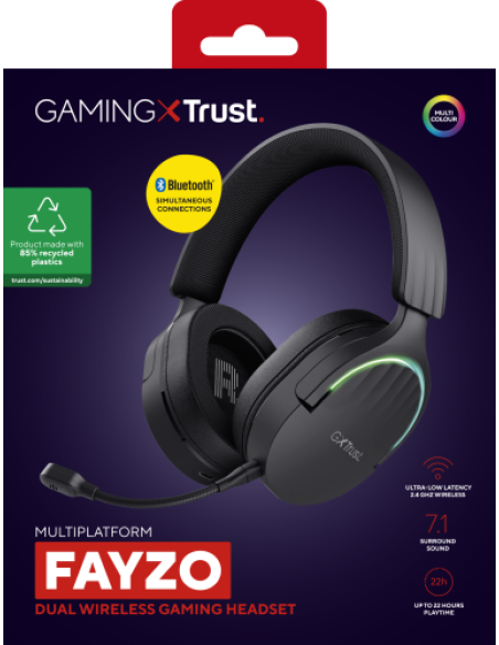 Trust GXT 491 Fayzo Auriculares Inalámbrico y alámbrico Diadema Juego USB Tipo C Bluetooth Negro