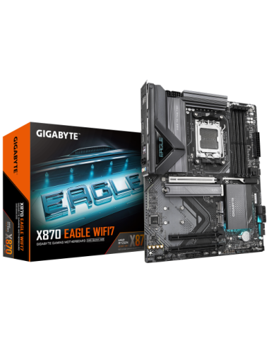 GIGABYTE Placa Base X870 EAGLE WIFI7 - Compatible con CPUs AMD Ryzen 9000, VRM de 14+2+2 fases, hasta 8000MHz DDR5 (OC), 4xPCIe 