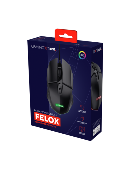 Trust GXT 109 Felox ratón Juego mano derecha USB tipo A Óptico 6400 DPI