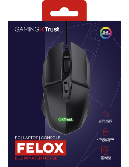 Trust GXT 109 Felox ratón Juego mano derecha USB tipo A Óptico 6400 DPI