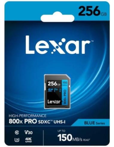 LEXAR 256GB PROFESSIONAL 800X PRO SDXC UHS-I CARDS, UP TO 150MB/S READ 45MB/S WRITE C10 V30 U3