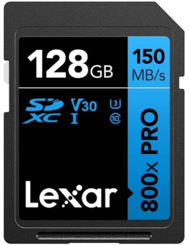 LEXAR 128GB PROFESSIONAL 800X PRO SDXC UHS-I CARDS, UP TO 150MB/S READ 45MB/S WRITE C10 V30 U3