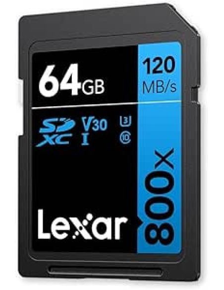 LEXAR 64GB PROFESSIONAL 800X PRO SDXC UHS-I CARDS, UP TO 150MB/S READ, C10 V30 U3