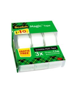 PACK 2+1 ROLLOS CINTA INVISIBLE 19MM X 7,5M MAGICCON DISPENSADOR 8-1975C3 SCOTH 7100088375