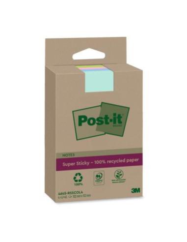 PACK 4 BLOCS 45 HOJAS NOTAS RECICLADAS ADHESIVAS 102X152MM SUPER STICKY COLORES SURTIDOS CON LÍNEAS 4645-RSSCOL4 POST-IT 7100321