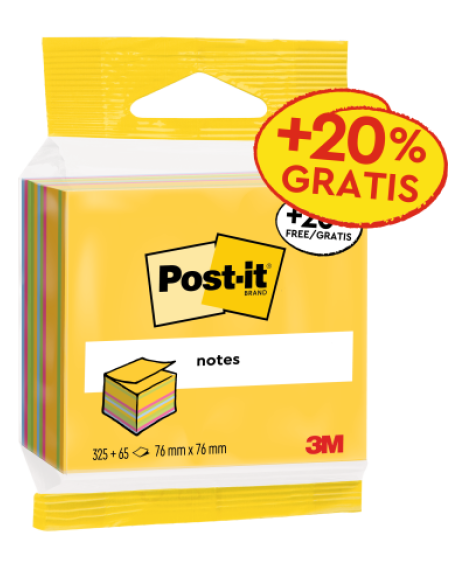 CUBO 325+65 HOJAS NOTAS ADHESIVAS 76X76MM COLORES SURTIDOS EMBLISTADO INDIVIDUAL 2014-UCP POST-IT 7100172397