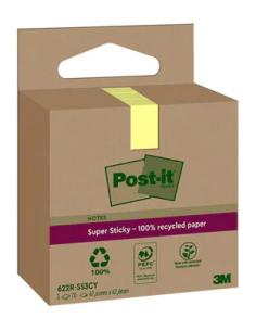 PACK 3 BLOCS 70 HOJAS NOTAS RECICLADAS ADHESIVAS 47,6X47,6MM SUPER STICKY AMARILLO PASTEL CAJA CARTÓN 622 RSS3CY POST-IT 7100284