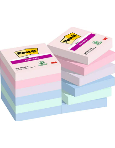 PACK 12 BLOCS 90 HOJAS NOTAS ADHESIVAS 47,6X47,6MM SUPER STICKY COLECCIÓN SOULFUL CAJA CARTÓN 622-12SS-SOUL POST-IT 7100290159