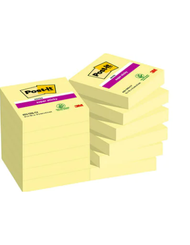 PACK 12 BLOCS 90 HOJAS NOTAS ADHESIVAS 47,6X47,6MM SUPER STICKY CANARY YELLOW CAJA CARTÓN 622-12SSCY-EU POST-IT 7100290190