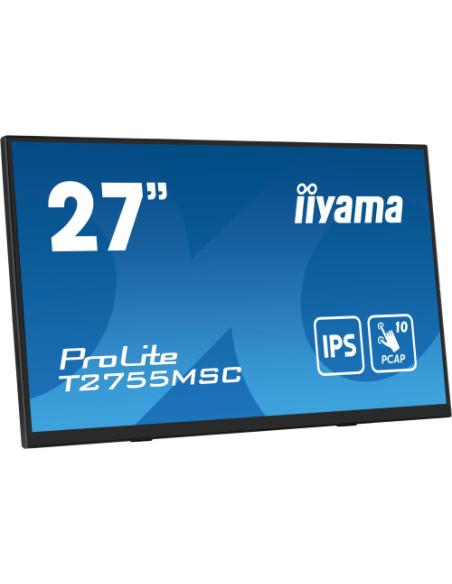 MONITOR IIYAMA 27" IPS BONDED PCAP 10P TOUCH, 1920X1080, FLAT BEZEL FREE GLASS FRONT, HDMI, DISPLAYPORT, 360CD/M², USB HUB 2X 3.