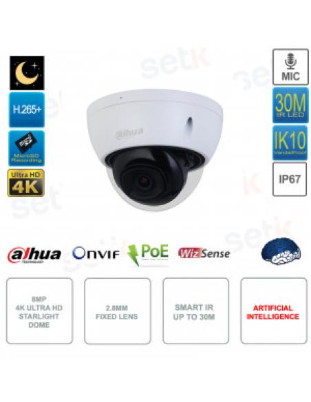 (DH-IPC-HDBW2841EP-S-0280B) DAHUA CÁMARA IP DOMO ANTIVANDÁLICO WIZSENSE LITE SERIE 2 8MP IR 30M WDR SOPORTA MICROSD 256GB CON IN