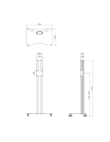 TROLLEY, FIXED INSTALLATION, FOR FLAT PANELS MAX. 65 INCH, 60 KG