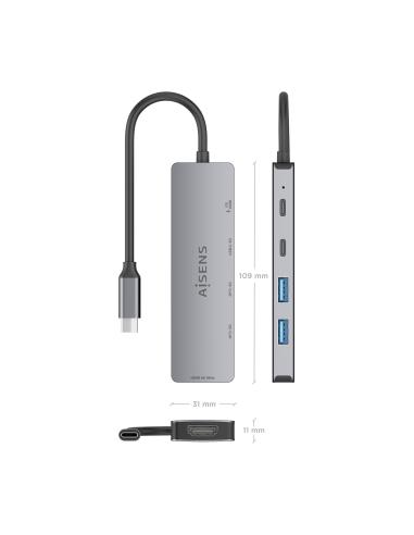 DOCK AISENS USB-C 5 EN 1 USB-C A HDMI 2USBA USBC USBC PD GRIS 15CM ASUC-5P028-GR