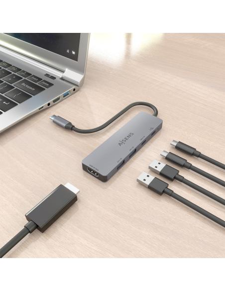 DOCK AISENS USB-C 5 EN 1 USB-C A HDMI 2USBA USBC USBC PD GRIS 15CM ASUC-5P028-GR