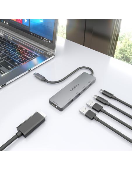 DOCK AISENS USB-C 5 EN 1 USB-C A HDMI 2USBA USBC USBC PD GRIS 15CM ASUC-5P028-GR