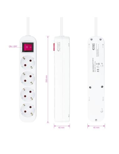 REGLETA 4 SALIDAS NANOCABLE CINTERRUPTOR CPROTEC 1.4M BLANCO 10.37.0004