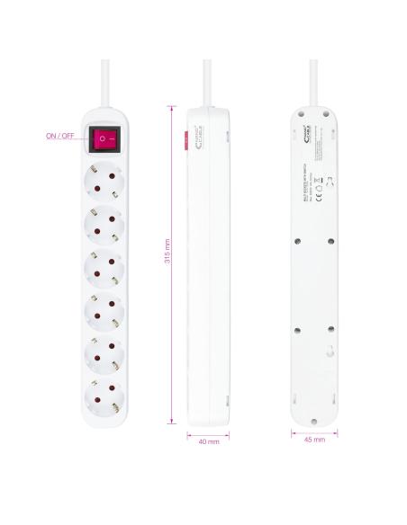 REGLETA 6 SALIDAS NANOCABLE CINTERRUPTOR CPROTEC 1.4M BLANCO 10.37.0006