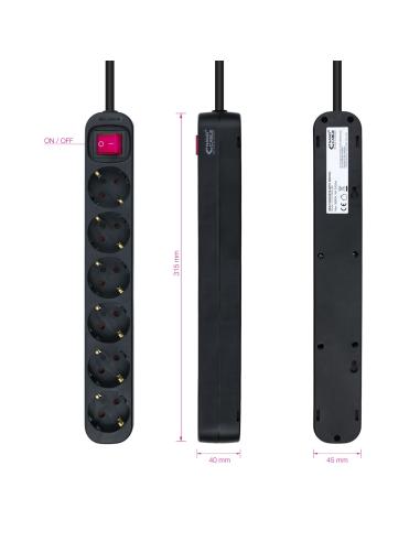 REGLETA 6 SALIDAS NANOCABLE CINTERRUPTOR CPROTEC 1.4M NEGRO 10.37.0006-BK