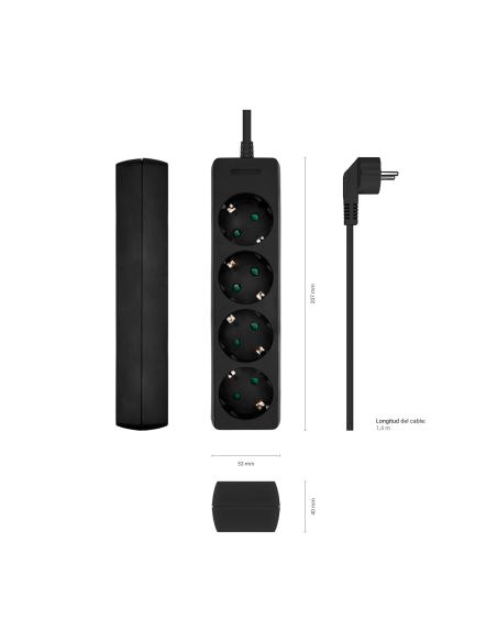 REGLETA 4 SALIDAS AISENS SIN INTERRUPTOR CON CABLE 3X1.5MM2 NEGRO 1.4M A154-0534