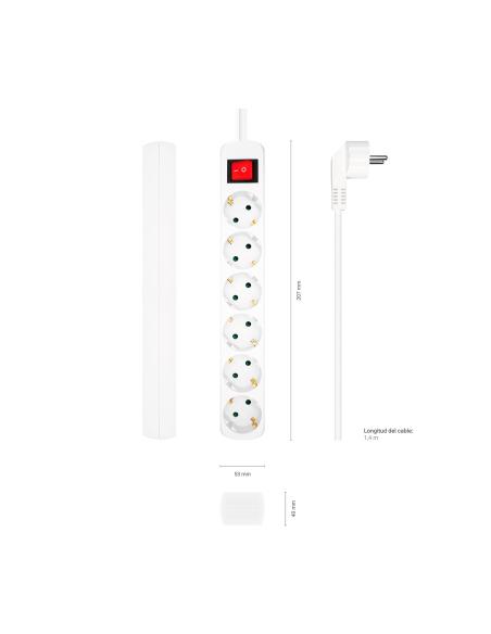 REGLETA 6 SALIDAS AISENS CINTERRUPTOR CON CABLE 3X1.5MM2 BLANCO 1.4M A154-0535