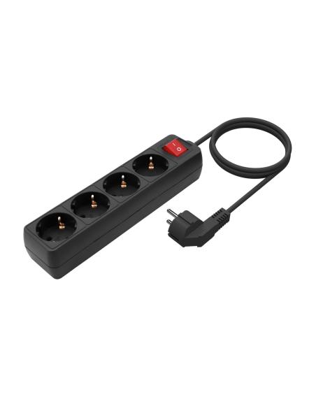REGLETA 4 SALIDAS CON INTERRUPTOR CABLE 3X1.5MM2 NEGRO 1.4M AISENS A154-0650