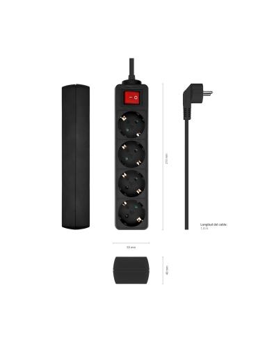 REGLETA 4 SALIDAS CON INTERRUPTOR CABLE 3X1.5MM2 NEGRO 1.4M AISENS A154-0650