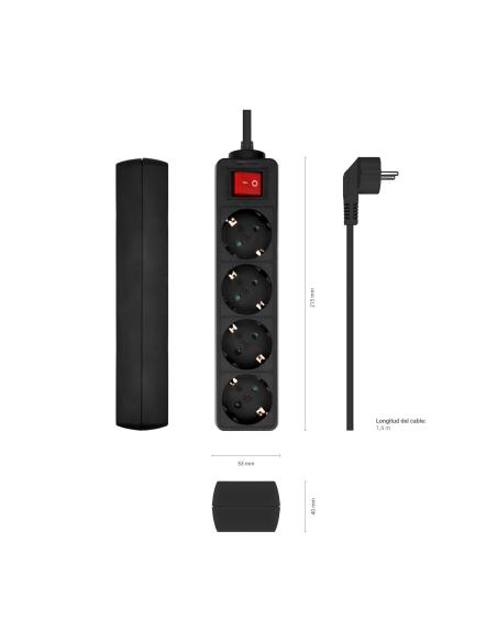 REGLETA 4 SALIDAS CON INTERRUPTOR CABLE 3X1.5MM2 NEGRO 1.4M AISENS A154-0650