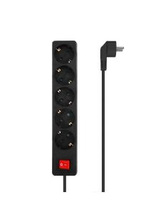 REGLETA 5 SALIDAS CON INTERRUPTOR CABLE 3X1.5MM2 NEGRO 1.4M AISENS A154-0652 2