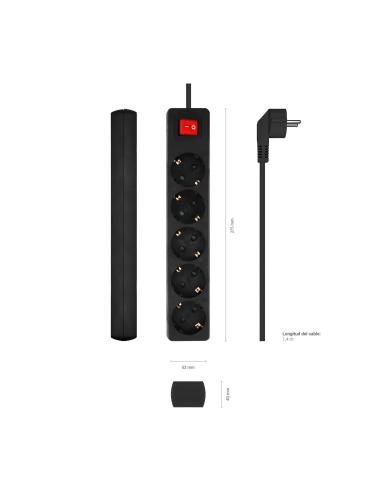 REGLETA 5 SALIDAS CON INTERRUPTOR CABLE 3X1.5MM2 NEGRO 1.4M AISENS A154-0652