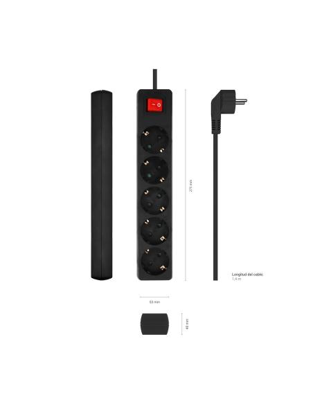 REGLETA 5 SALIDAS CON INTERRUPTOR CABLE 3X1.5MM2 NEGRO 1.4M AISENS A154-0652