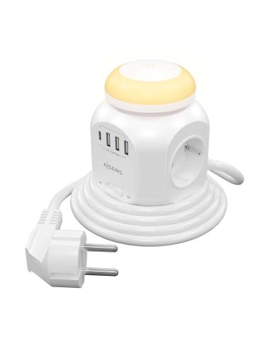 REGLETA 4 SALIDA 1XUSB-C 3XUSB-A LUZ NOCTURNA 1.8M BLANCO AISENS ASPS-3A1CL01-W