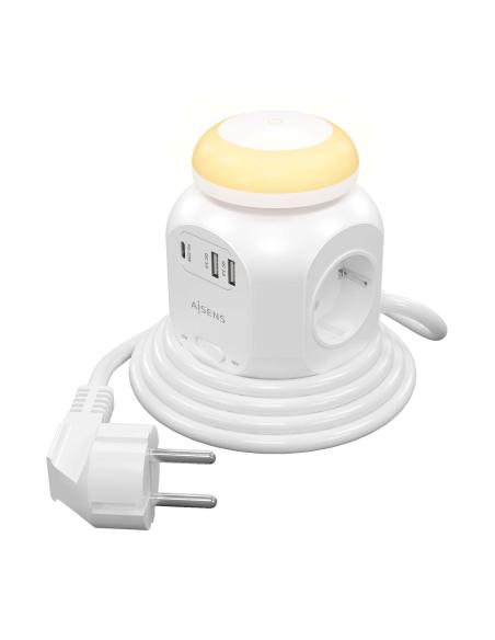 REGLETA 4 SALIDA 1XUSB-C 2XUSB-A LUZ NOCTURNA 1.8M BLANC AISENS ASPS-2A1CLPQ02-W