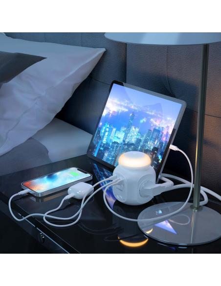 REGLETA 4 SALIDA 1XUSB-C 2XUSB-A LUZ NOCTURNA 1.8M BLANC AISENS ASPS-2A1CLPQ02-W