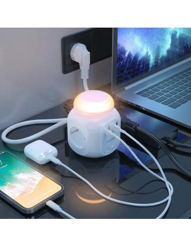 REGLETA 4 SALIDA 1XUSB-C 2XUSB-A LUZ NOCTURNA 1.8M BLANC AISENS ASPS-2A1CLPQ02-W