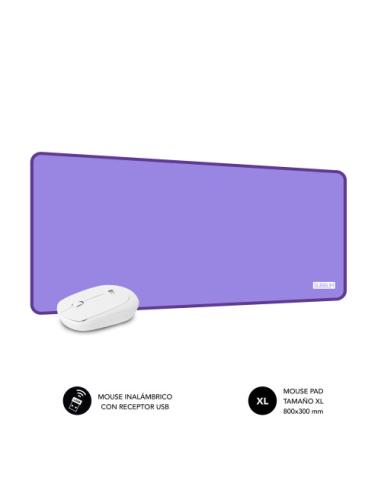 SUBBLIM Alfombrilla con Ratón Harmony Pack Mousepad XL + Wireless Mouse Purple